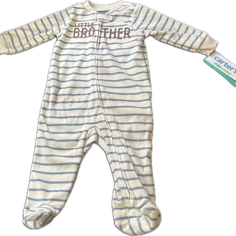 Carter's Striped Little Brother Footie - Blue and White